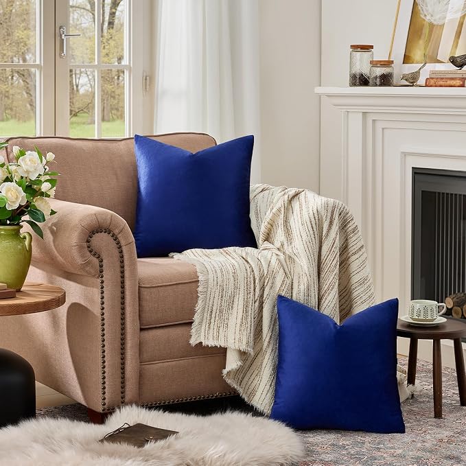 GIGIZAZA Royal Blue Velvet Throw Pillow Covers 20x20 Pack of 2 | Decorative - Image 5