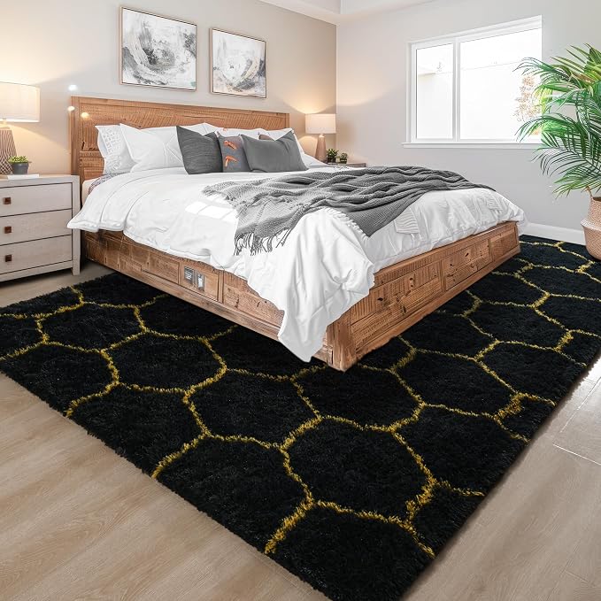 6x9 Large Black Gold Fluffy Soft Area Rug Non-Slip - Image 8