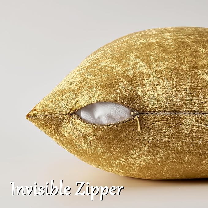 GIGIZAZA Crushed Gold Velvet Throw Pillow Covers 18x18 Pack of 2 | Decorative - Image 2