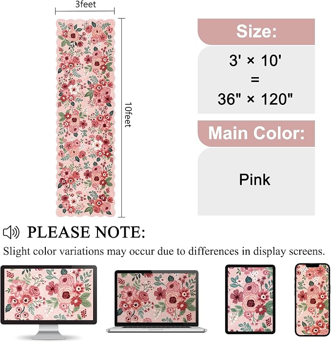 DUKINO 3x10 Runner Rug, Non Slip Floral Washable Rug - Image 2