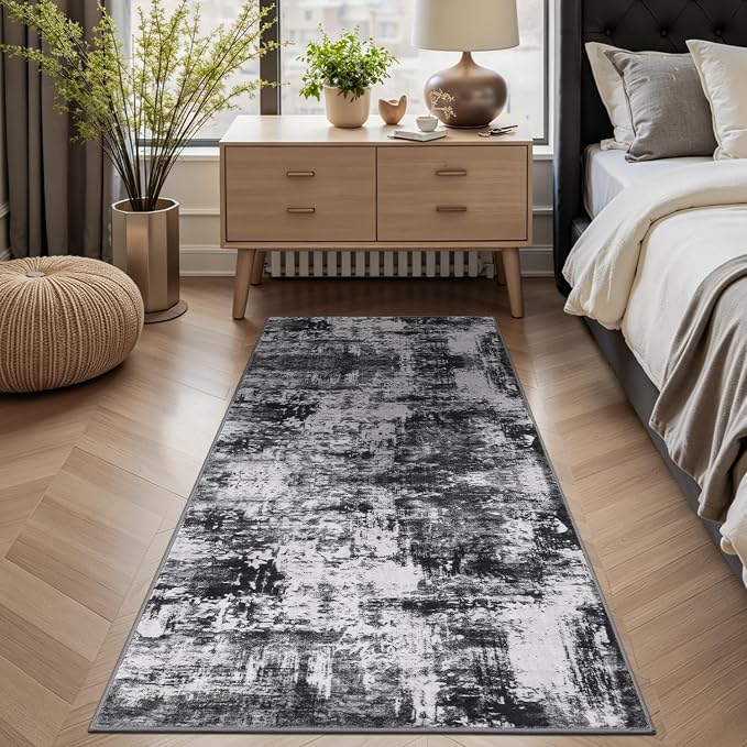 Rugflix 2x8 Runner Rug for Hallway, Washable Black Grey Kitchen Runners | - Image 3
