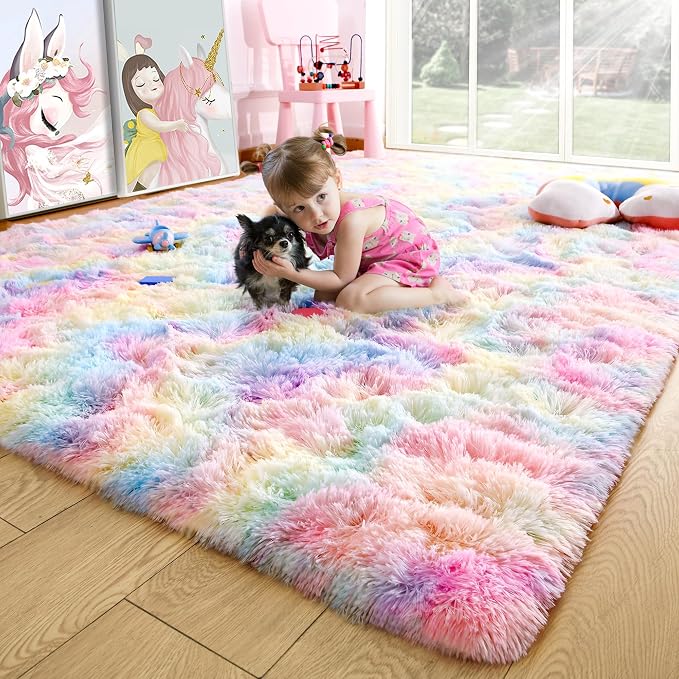 5x7 Rainbow Fluffy Soft Area Rug Non-Slip by ModernHomeDecor
