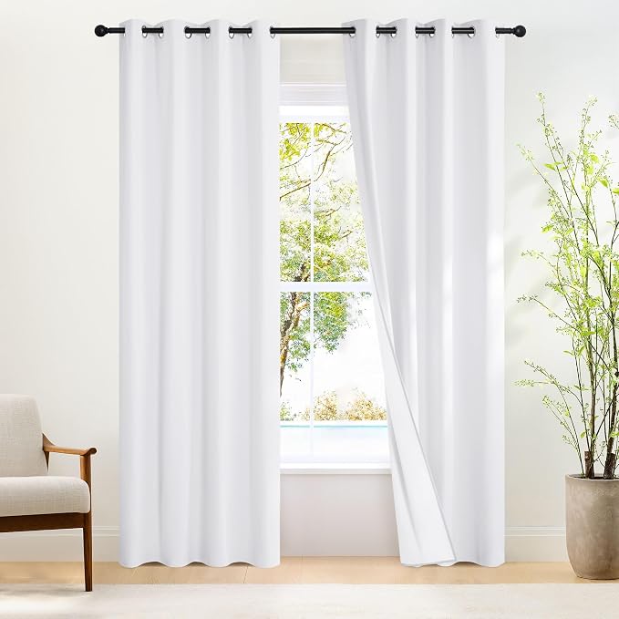 NICETOWN White Blackout Curtains W52 x L84 2 Panels, Grommet Full Blackout by NICETOWN