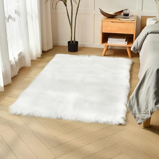 duduta White Faux Sheepskin Fur Rug 3x5 ft, Fluffy Carpet Rug | Shag Fuzzy by duduta