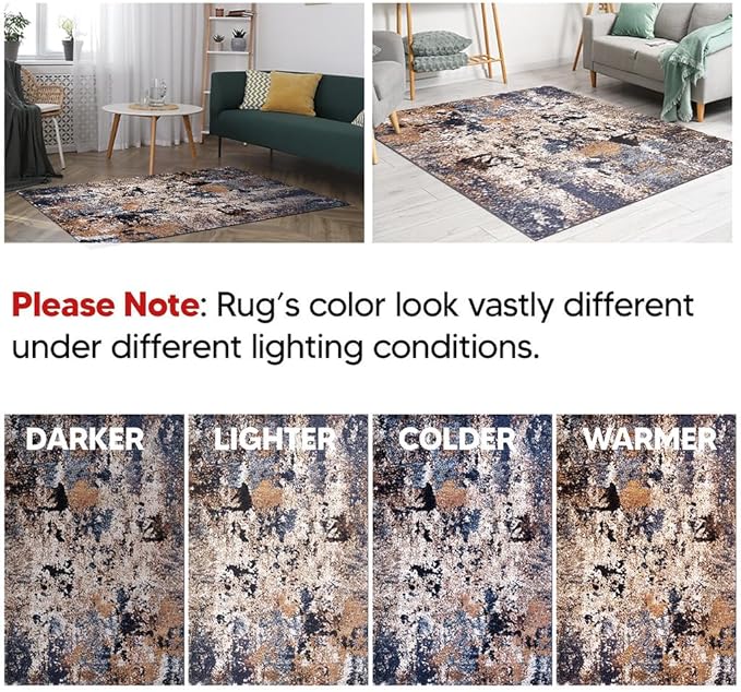 Keen Home Design Area Rugs - 8ft Round Non-Shedding, Abstract Rugs for Kitchen, Living Room, Bedroom, Dining Room, Entryway - Size: 7'10" Square, Multi