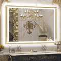 TETOTE Gold LED Bathroom Mirror with Lights 40x32 Front & Back Light Vanity Framed Mirror Baroque Anti Fog Dimmable White/Warm/Natural,CRI90+,Waterproof,Wall Mounted(Horizontal/Vertical)