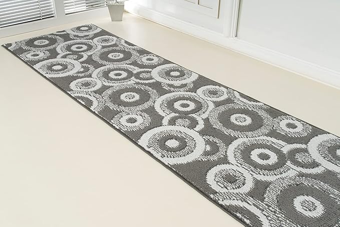 Custom Length Cut to Size Retro Modern Geometric Carpet Runner Rug for Hallways, Non Slip Rubber Backed, 31 inch Wide X Customized Length, Geo Grey, 31 inch X 16 feet