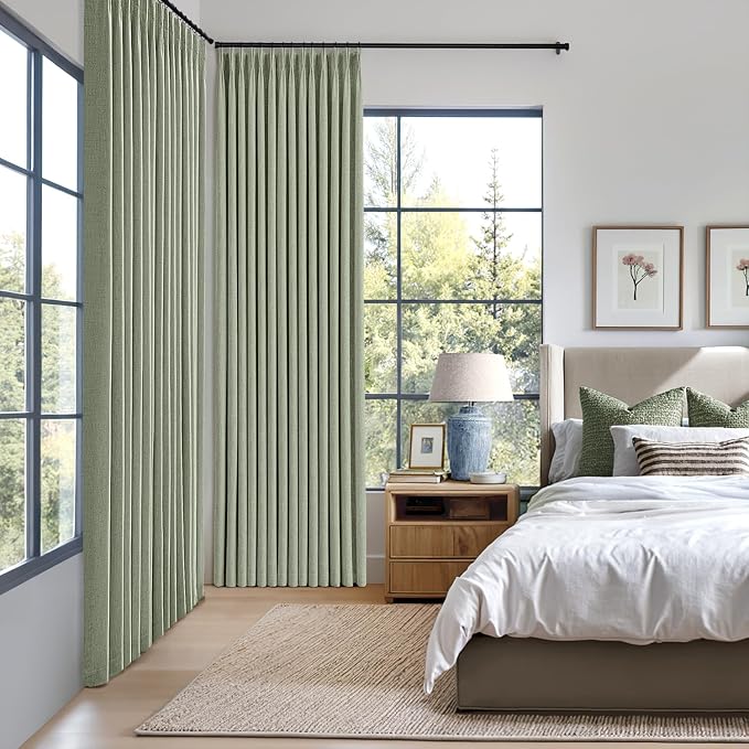 MIULEE Sage Green Pinch Pleated 100% Blackout Linen Curtains 40x84 Inches | - Image 2