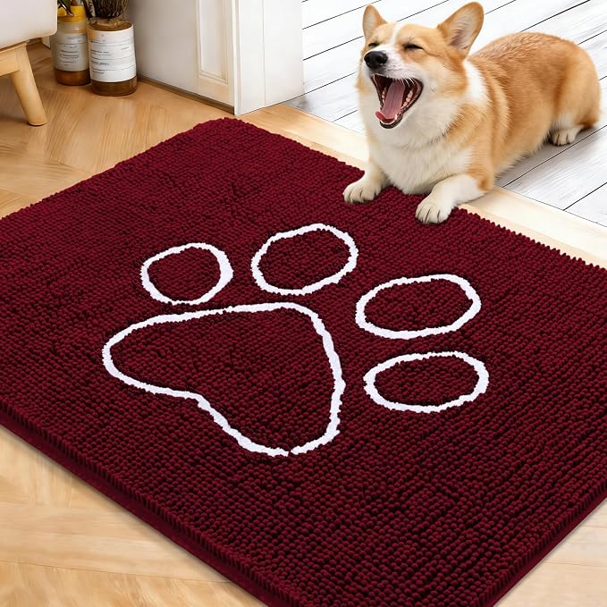 OLANLY Dog Door Mat for Muddy Paws 40x32, Paw Print Design Chenille Mud Mat | by OLANLY