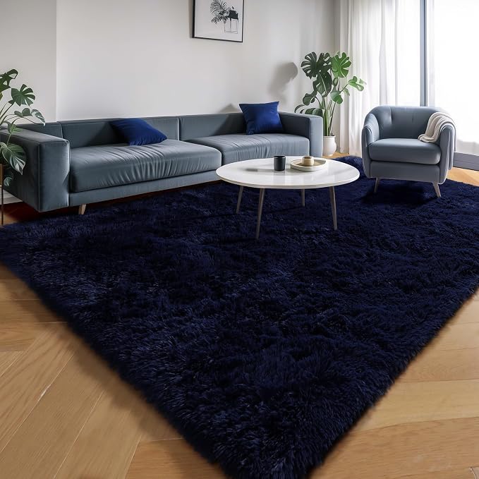 Navy Blue Rug 3x5, Fluffy Dark Blue Rugs - Image 4