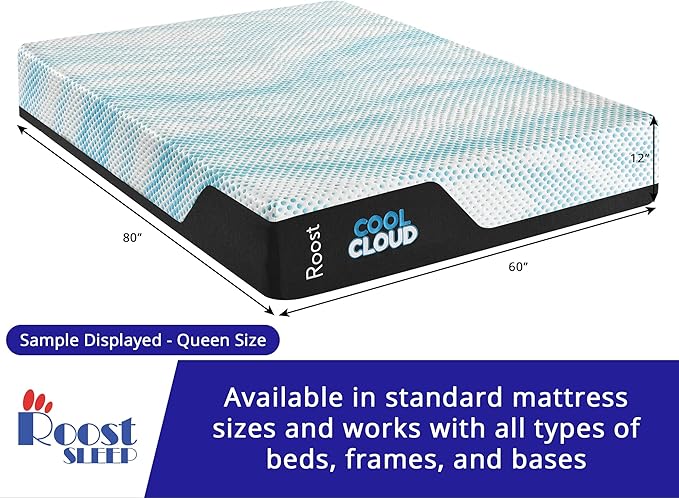 ROOST SLEEP Memory Foam Mattress, 12-Inch Twin XL – Cool Cloud Gel Foam Bed for Extra Length Comfort – Pressure-Relieving, Supportive, and Cooling Sleep Surface