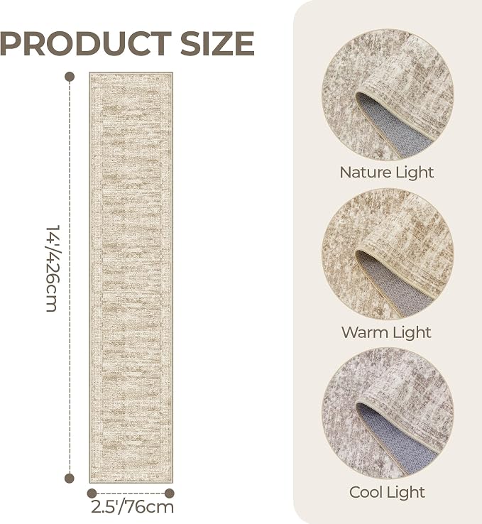 2'6 x 14' Runner Rug Non Slip, Washable Kitchen Rugs, Living Room, Extra Long - Image 2