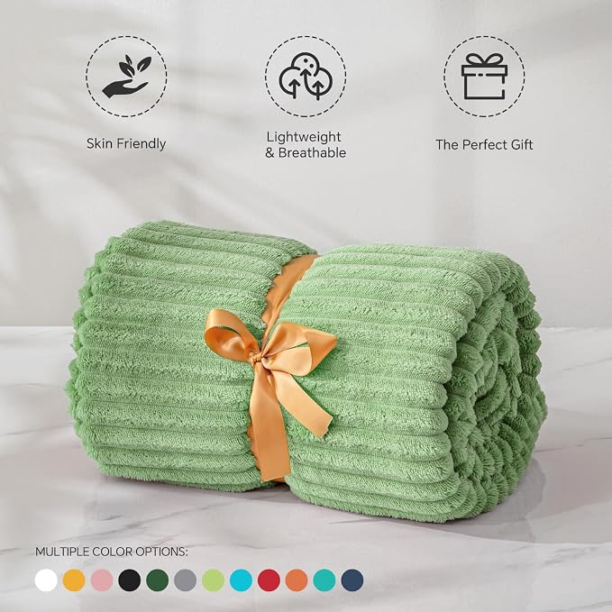 BEDELITE 3D Ribbed Apple Green Fleece Throw Blanket - Image 5