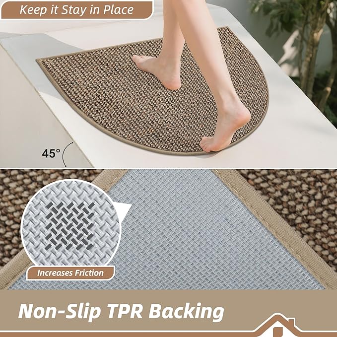 BEQHAUSE Dirt Trapper Door Mat 36" x 60" Half Circle Non Slip Rugs, Taupe | - Image 5