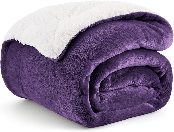Bedsure GentleSoft Sherpa Fleece Throw Blanket for Couch - Thick and Warm Throw for Girls and Women, Soft Fuzzy Plush Blanket for Winter, Purple, 50x60 Inches