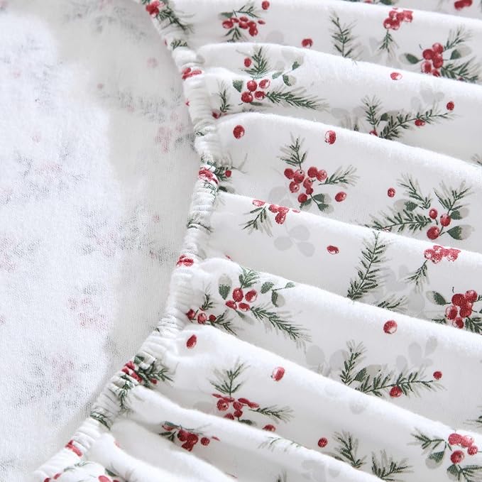 Laura Ashley - Flannel Sheets Full Size, Anti-Pilling & Wrinkle Resistant Cotton, Touchably Soft for All-Season Comfort - Bed Sheets with Matching Pillowcases & Fitted Sheet (Berry Bright Red)