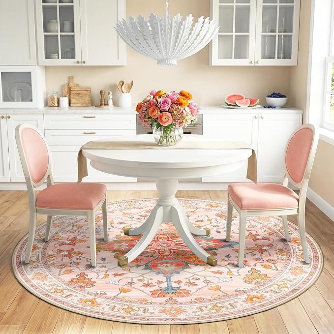 RELEANY Washable Area Rug, Round 6ft, Water Repellent, Pet Friendly, Vintage - Image 3