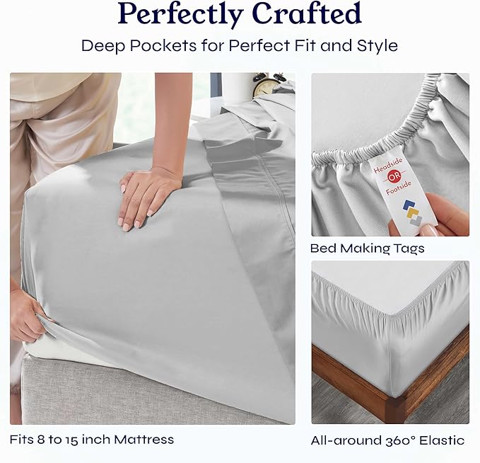California Design Den Natural 100% Cotton Sheets, Twin Sheets Set, 400 Thread Count Sateen Bedding for Dorm Rooms & Adults, Deep Pockets, Cool & Durable - Light Grey