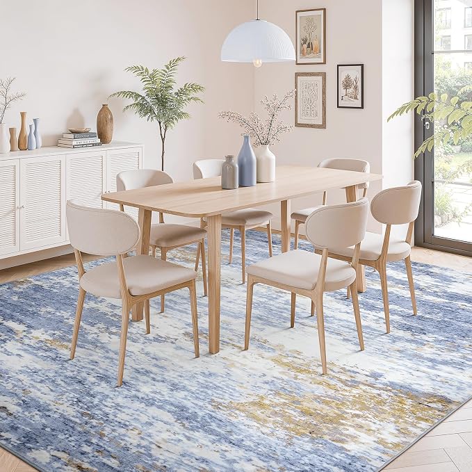 5x7 Area Rug for Living Room, Abstract Washable Non-Slip Rugs, Light Blue | - Image 3