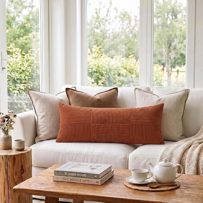 Fancy Homi Set of 2 Rust Boho Long Lumbar Body Decorative Throw Pillow Cover - Image 2