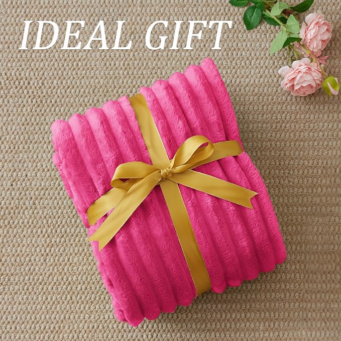 BEDELITE Striped Fleece Throw Blanket, Hot Pink, Soft Cozy, Lightweight Warm - Image 6
