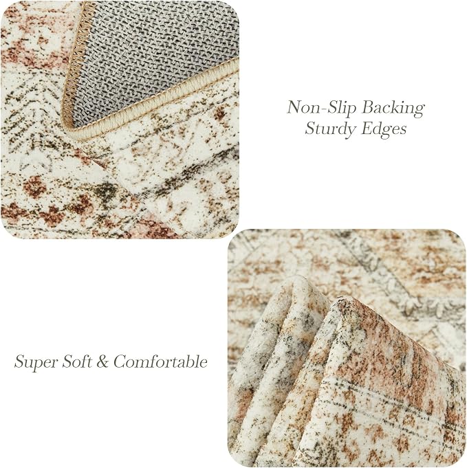 Soalmost 5x7 Area Rugs Brown/Pink Low Pile Washable Trendy Faded Style Rug | - Image 6