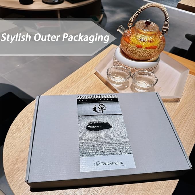 SRAYW Zen Garden Kit for Desk Decor. 11x7.5'' Beautiful Japanese Mini Zen Garden Meditation Gifts Set for Home,Office Desk＆Meditation Room.6 Tools ＆ 18 Accessories. Zen Sand Tray Therapy