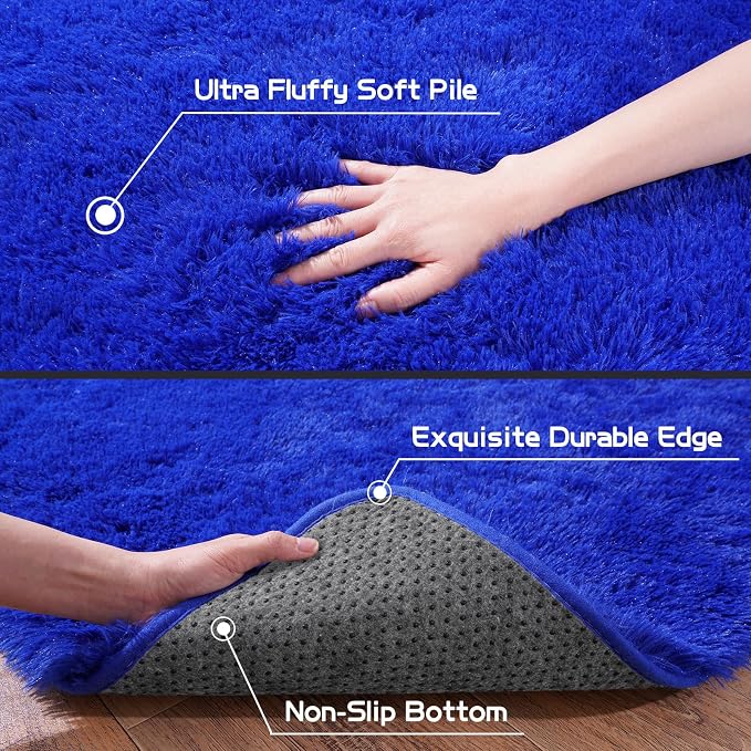 Pionblank 8x10 Rug for Living Room, Fluffy Plush Large Area Rug, Royal Blue | - Image 7