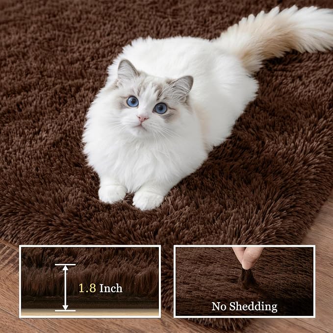 9x12 Area Rug Living Room Bedroom: Fluffy Plush Shag Carpet Brown | - Image 5