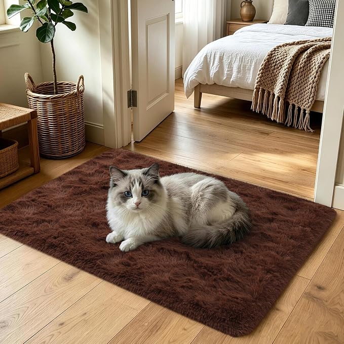 2x3 Brown Fluffy Soft Area Rug Non-Slip - Image 2