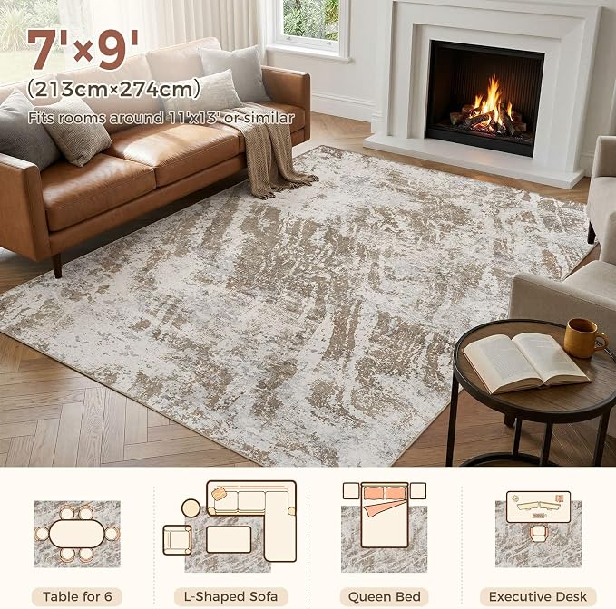 DMOYEST 7x9 Washable Area Rug: Abstract Modern Non-Slip Carpet, Soft Low Pile - Image 2