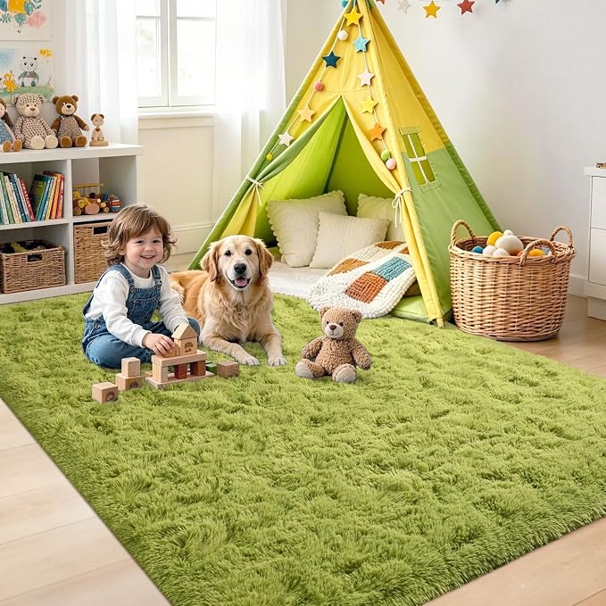 6x9 Large Green Fluffy Soft Area Rug Non-Slip - Image 4