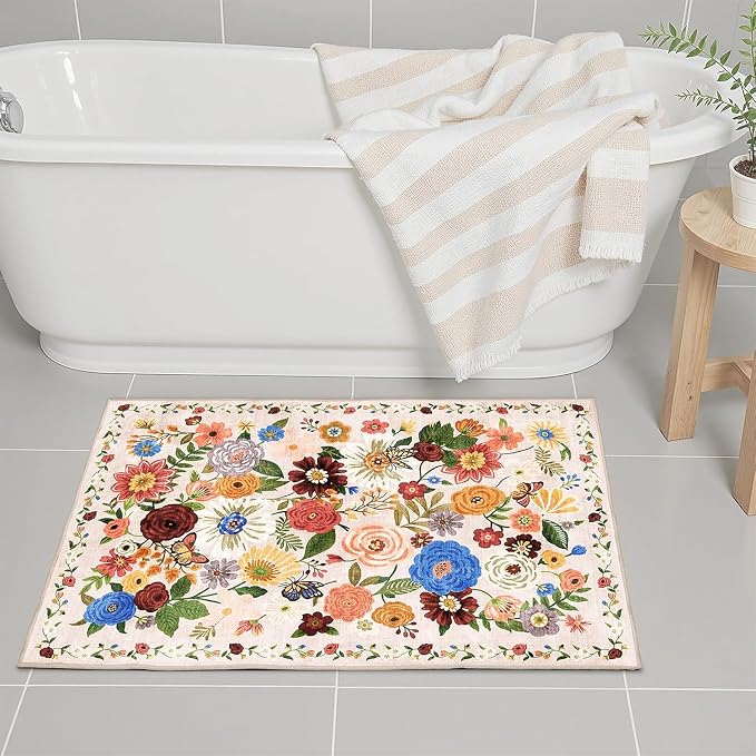 Blush Floral Entry Rug Small Door Mat 24x17 Inch - Image 6