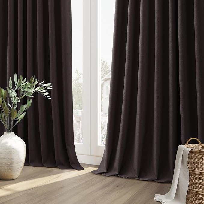 Cocoa Coffee 100% Blackout Linen Curtains 120 Inch Length 2 Panels Set - Image 10