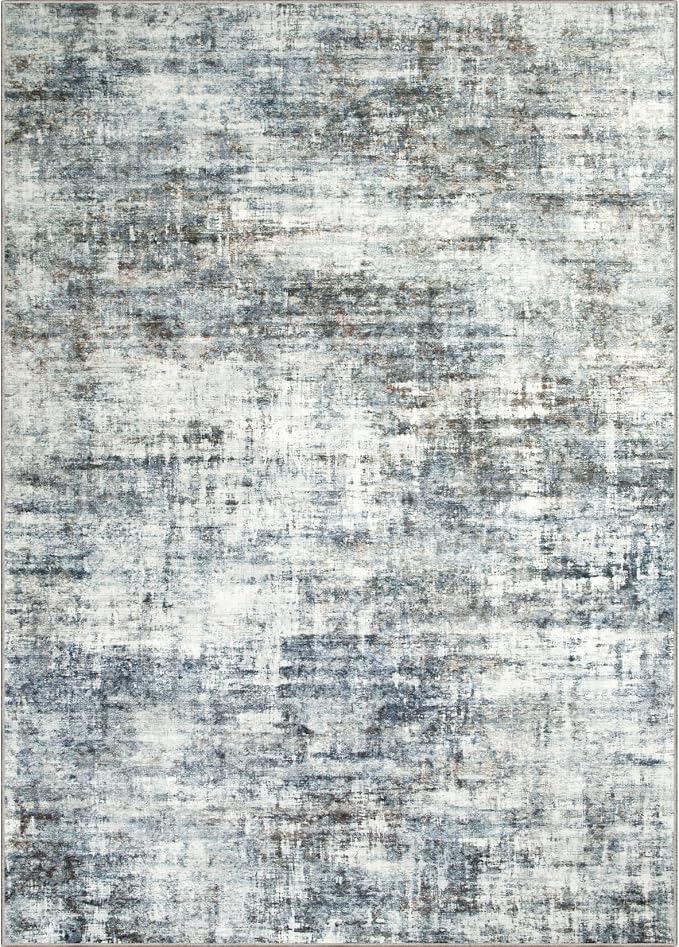 6x9 Area Rugs for Living Room: Washable Abstract Blue Multi Badroom Carpet | - Image 8