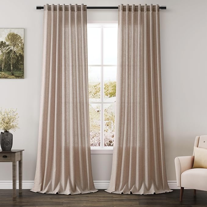 Oatmeal Linen Curtains 120 Inch Extra Long by Nanspring