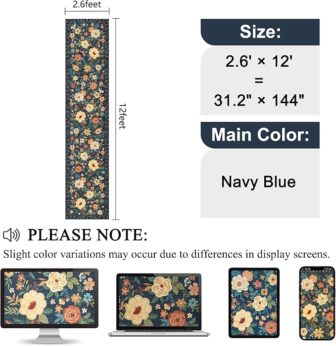 DUKINO 2.6x12 Kitchen Runner Rug, Floral Non Slip Washable Rug, Stain Resistant - Image 2