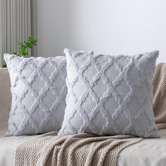 Set of 2 Soft Moroccan Throw Pillow Covers 22x22 Inch Plush Boho Decorative by Cozoomy