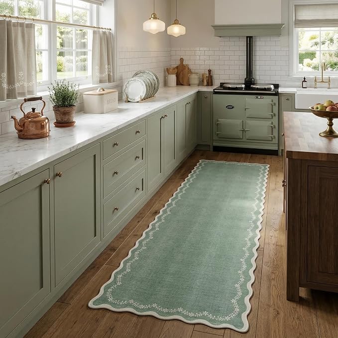 GarveeHome 2x6 Scalloped Washable Runner Rug Non Slip Hallway Kitchen Rug | - Image 3