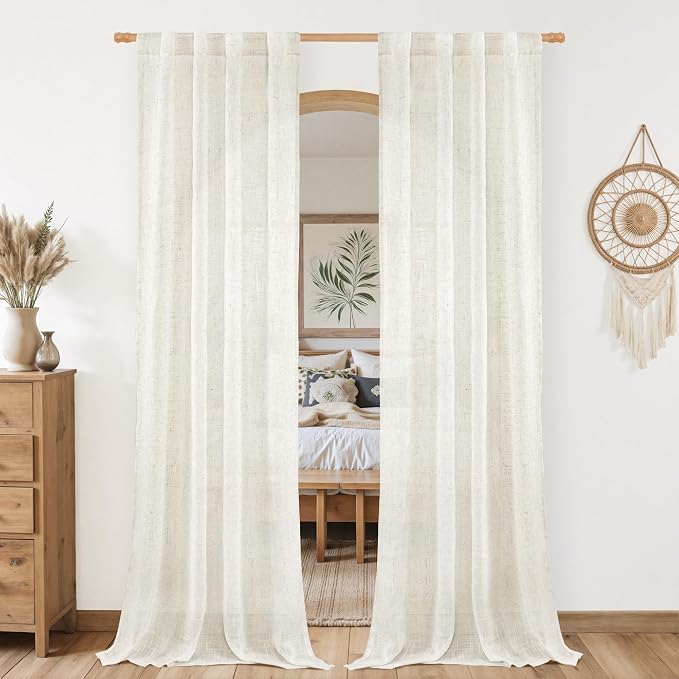Cream 80 inch Linen Curtains for Doorway, Semi Sheer Drapes | Light Filtering by LAMIT