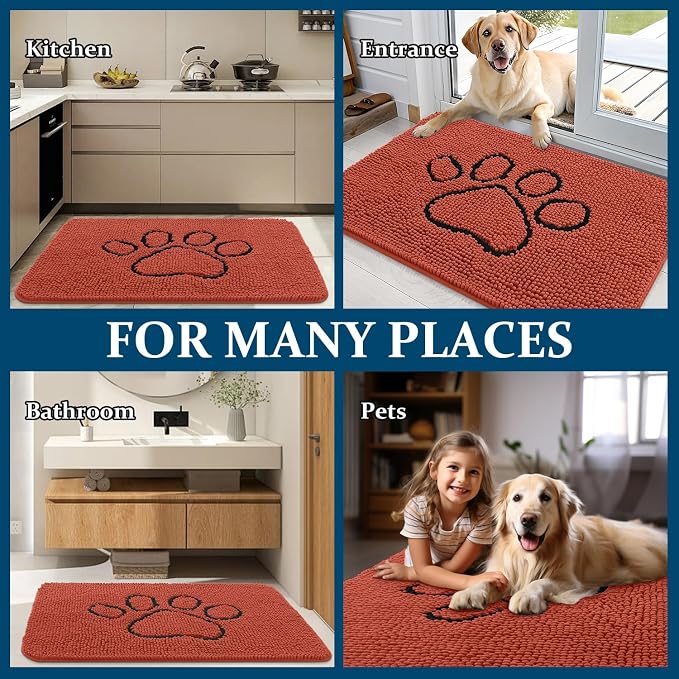 OLANLY Dog Door Mat for Muddy Paws 30x20, Paw Print Design Chenille Mud Mat | - Image 8