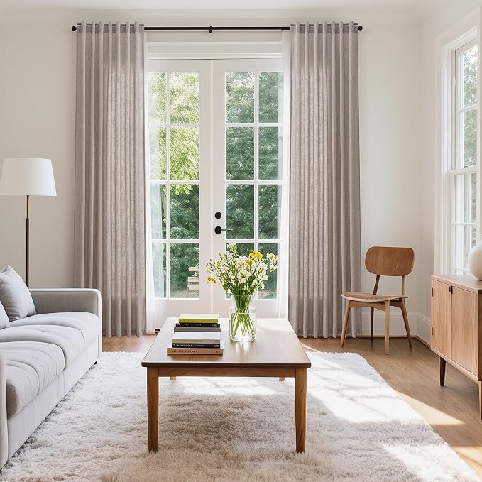 Brownish Grey Linen Curtains for Living Room 100 Inches Long Back Tab Light - Image 8