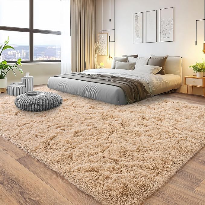 Pionblank 8x10 Rug for Living Room, Fluffy Plush Large Area Rug, Camel | Modern - Image 2