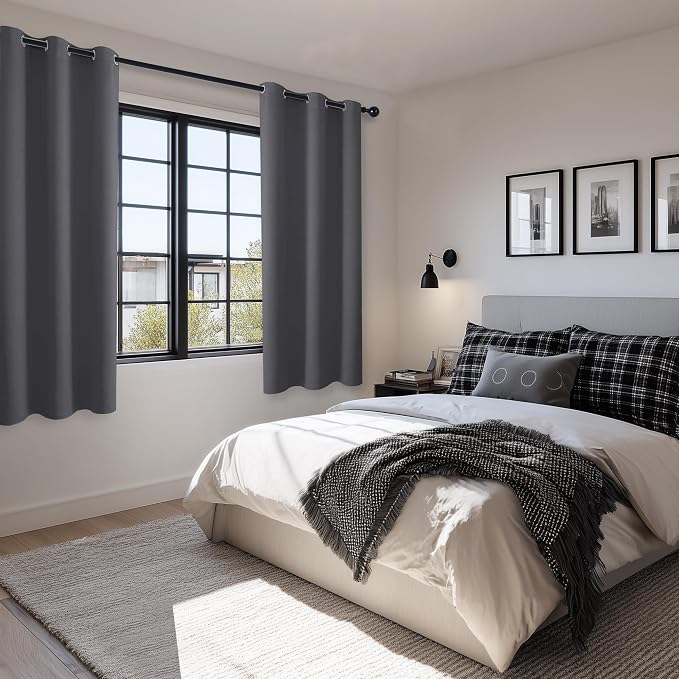 Blackout Curtains for Bedroom, Dark Grey, 38 x 72 Inch, 2 Panels | Thermal - Image 6