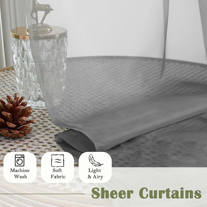 Charcoal Grey Sheer Curtains 90 Inches Long 2 Panels Set, Dual Rod Pocket - Image 8