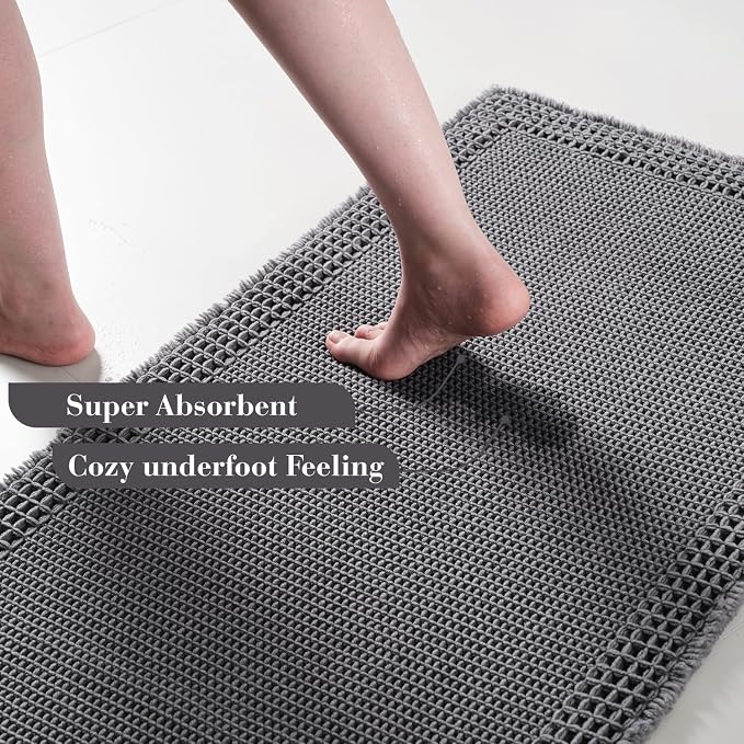 RESARE Waffle Bath Mat for Bathroom, Non Slip Bathroom Rugs 18x30 Dark Grey | - Image 3
