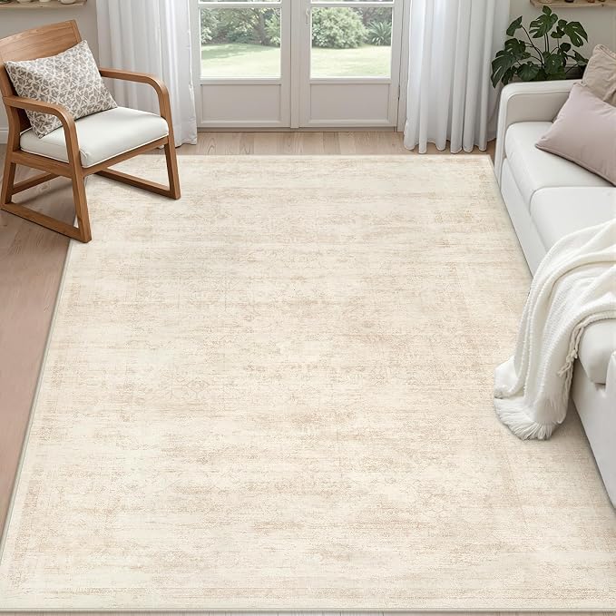 6x9 Area Rugs Living Room: Bedroom Washable Carpet Retro Beige | Large Vintage by Luxturiy