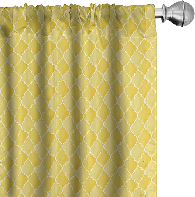 Ambesonne Yellow Window Curtains, Moroccan Trellis Pattern in Yellow Tones Vintage Eastern Pattern, Lightweight Decor 2-Panel Set with Rod Pocket, Pair of - 28" x 95", Mustard Yellow