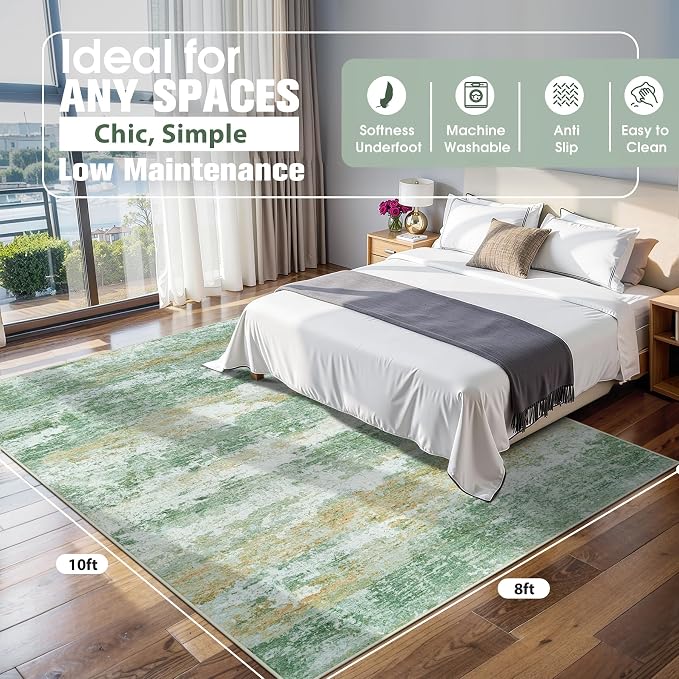 Aelenmu 8x10 Area Rugs for Living Room Washable Bedroom Dining Room Green | - Image 2