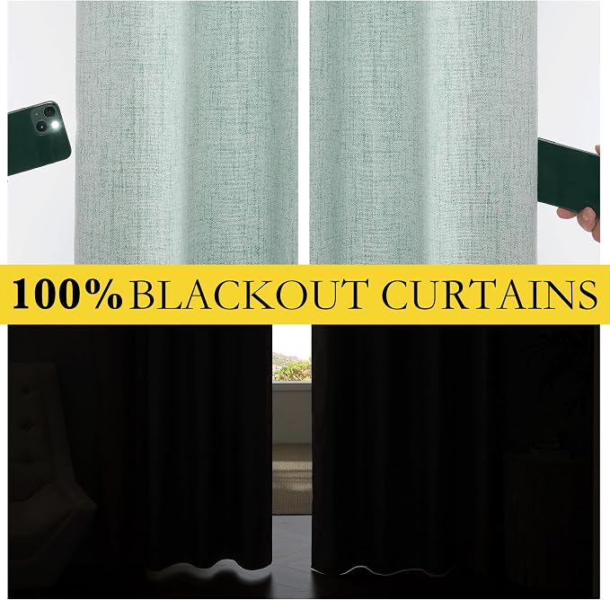 NICETOWN Seafoam Green 100% Blackout Back Tab Curtains 84" Long 2 Panels - Image 3